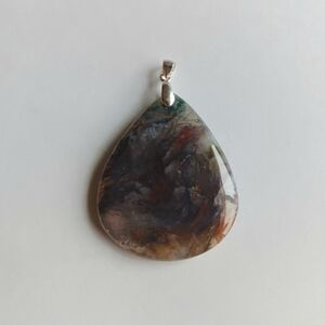 Moss Agate Gemstone Pendant with 925 Sterling Silver Findings